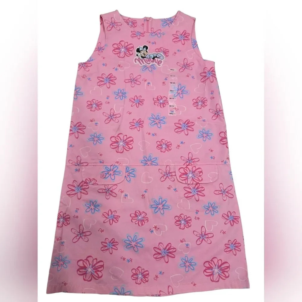 Disney Store Vintage 90s Pink Cotton Floral Minnie Embroidered Dress Size L